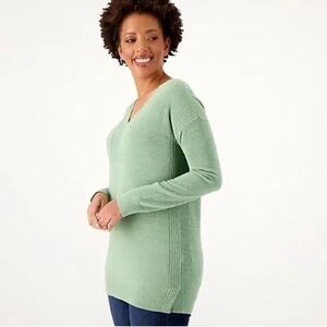 Barefoot Dreams CozyChic Ultra Lite Mint Green Knit V-Neck Pullover Sweater L